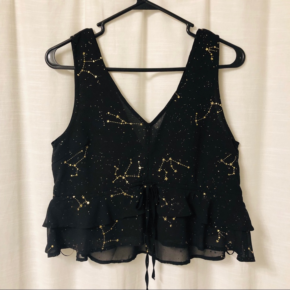 ASOS Crop Top with Ruffle Hem and Celestial Print